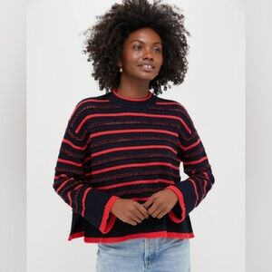 Tuckernuck Navy and Red Pointelle Stripe Maxine Sweater